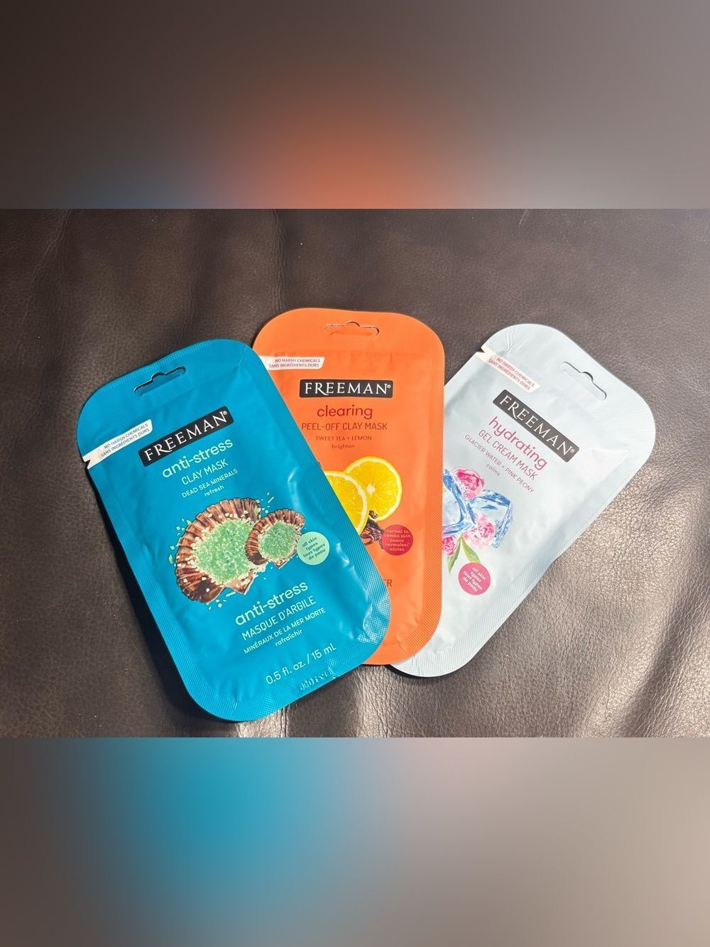 3 New Freeman Clay & Gel Face Mask Set - Blue, Orange, White